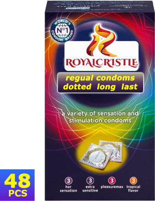 ROYALCRISTLE Extra Full Dotted of Climax Delay Long Lasting Condom for Men, 48pcs Condom(Set of 16, 48 Sheets) Flipkart