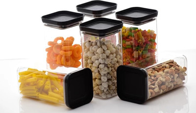 SKYHEART Plastic Grocery Container  - 1500 ml(Pack of 6, Black)