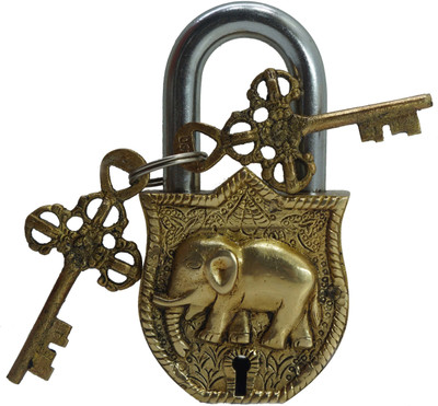 VINIROH Antique Elephant Door Padlock With 2 Keys Working Functional Handmad Brass Lock Padlock(Gold)
