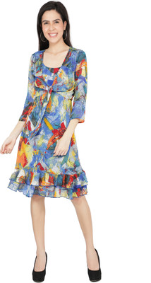 TSM Women A-line Blue Knee Length Dress