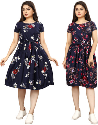 Nilkanth Fashion Women Fit and Flare Pink Below Knee Dress