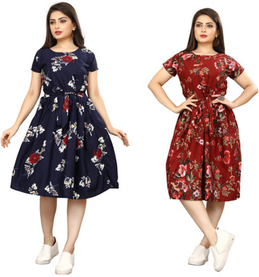 Nilkanth Fashion Women Fit and Flare Pink Below Knee Dress