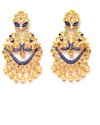 Ibtida Ibtida Blue and Gold Beaded Handcrafted Chandbali Earrings Alloy Chandbali Earring