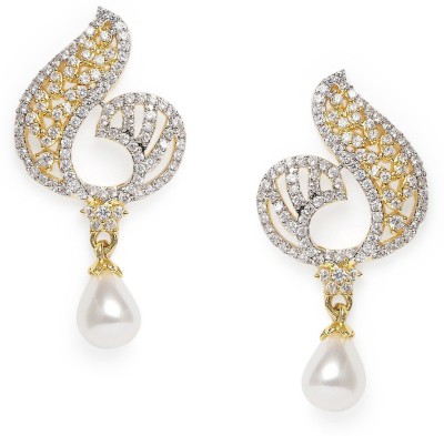 Alamod Daily Wear Brass Gold Plated CZ Diamond & Pearl Cubic Zirconia, Pearl Brass Drops & Danglers