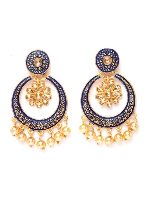 Ibtida Ibtida Blue and Gold Beaded Handcrafted Chandbali Earrings Alloy Chandbali Earring