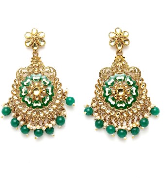 Ibtida Ibtida Green and Gold Beaded Handcrafted Chandbali Earrings Alloy Chandbali Earring