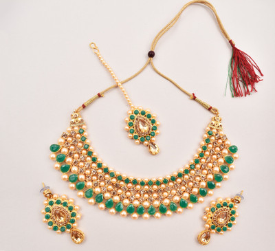 KLASSIC JEWELS Alloy Gold-plated Green Jewellery Set(Pack of 1)