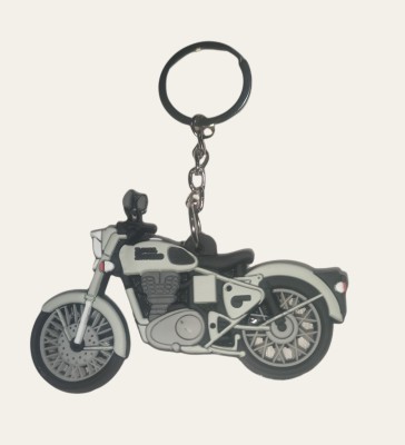 Deethyas Fashion Double Sided Rubber Royal Enfield 350cc Bullet Classic Grey Bike Keyring Key Chain