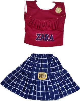 MARUF DRESSES Girls Party(Festive) Top Skirt(Maroon)