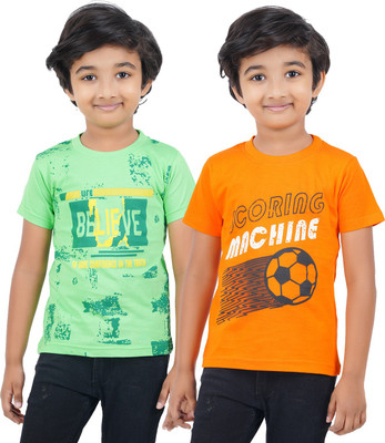 CHECKERSBAY Boys Typography, Printed Cotton Blend Regular T Shirt(Multicolor, Pack of 1)