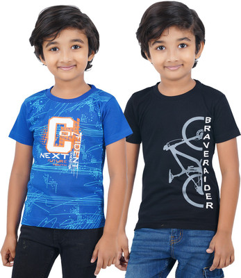 CHECKERSBAY Boys Typography, Printed Cotton Blend Regular T Shirt(Multicolor, Pack of 1)