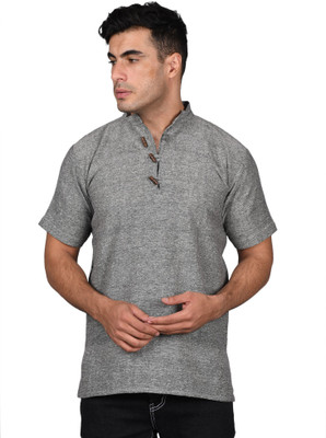 ROXBURGHI Men Solid Straight Kurta(Grey)