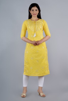 Shagunas Women Embellished Straight Kurta(Yellow)