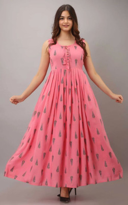 MID CREATION Women Printed Anarkali Kurta(Pink)