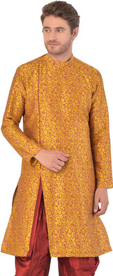 DEYANN Men Printed Frontslit Kurta(Yellow)