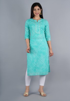 Shagunas Women Leheriya Straight Kurta(Light Blue)