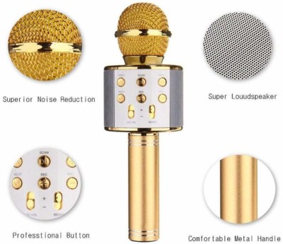 Stybits ws-858 Wireless Microphone for Karaoke, Portable Mic, Singing Microphone/Mic and Bluetooth Speaker Compatible with iPhone/iPad/iPod/and All Android Smartphones, golden Microphone