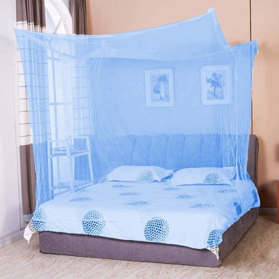Iblay Cotton Adults Washable Square Plain Mosquito net 7 * 7 (Blue) - Foldable Flexible for Single Bed and Double Bed Mosquito Net(Blue, Bed Box)