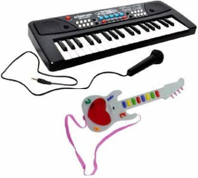 mayank & company Combo of 37 Key Piano Keyboard Toy with DC Power Option, Recording and Mic with Musical Mini Guitar 3D Lighting for Kids (Multicolor)(Multicolor)