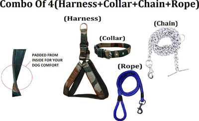 Hachiko Dog Harness & Leash(Large, Army,Blue)