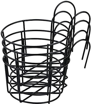 EzzuCrafts Set of 4 Round Metal Hanging Railing Planters,Hanging Railing Planter Flower Pot Holder Basket Iron Art Rack Fence Shelf Container for Balcony,Garden,Indoor and Outdoor Color black Plant Container Set(Metal)