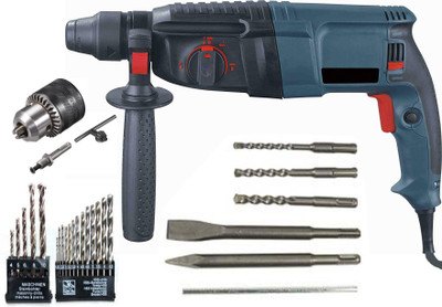 ISC Unique 26mm 4 Functions Electric Rotary Hammer with 5Pcs SDS Bit With 13Pc HSS Drill Bit & 5Pc Masnory Bit 13MM Drill Chuck Impact Drill Machine Power & Hand Tool Kit(27 Tools)