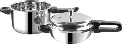 VINOD 18/8 Stainless Steel Sandwich Bottom Combo Set of 2 with common Lid 3 L & 5 L Induction Bottom Pressure Cooker(Stainless Steel)