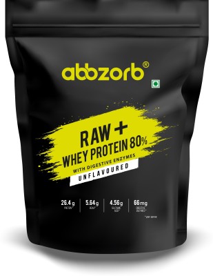 Abbzorb Nutrition Raw + Whey Protein 80% (With Digestive)- 1 Kg Refill Pack Whey Protein(1000 g, Unflavour)