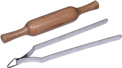 Tulika Collections Combo of Roti Chapati Chimta | Stainless Steel Tong for Kitchen | Multipurpose Chipaya & Belan Rolling Pin for Cooking Rolling Pin(Pack of 2)