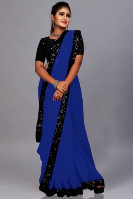 FASHION RELOADER Embroidered Bollywood Georgette Saree(Blue, Black)