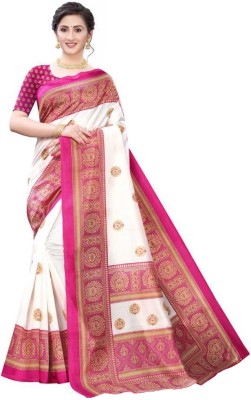 Marabout Self Design Bhagalpuri Art Silk Saree(White, Pink)