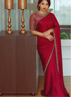 Nena Fashion Solid/Plain Bollywood Silk Blend Saree(Maroon)