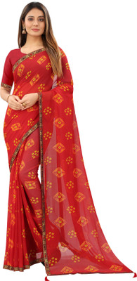 RHEY Printed Bandhani Chiffon Saree(Red)