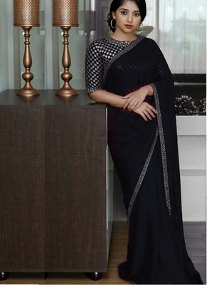Nena Fashion Solid/Plain Bollywood Silk Blend Saree(Black)