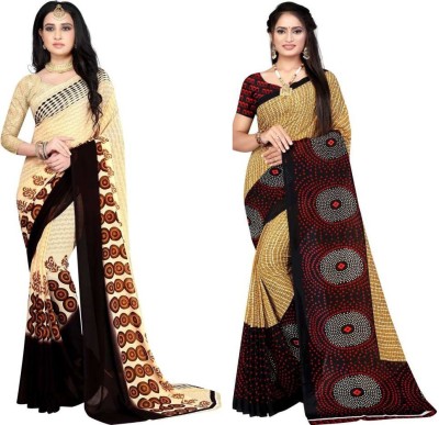 Leelavati Printed Daily Wear Georgette Saree(Pack of 2, Beige, Cream)