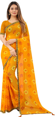 RHEY Printed Bandhani Chiffon Saree(Yellow)