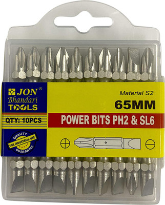 Jon Bhandari Tools PB65 PH2 & SL6 Power Screw Driver Bits Magnetic 2 in 1 Flat & Phillips 65mm (PACK OF 10) Screwdriver Bit Set(Pack of 10)