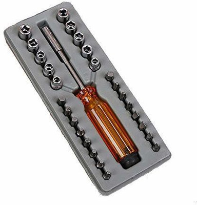 VACULACE Steel 28 Pieces Screwdriver Set with Plastic Slotted Case 28 in 1 Bit Set Combination Screwdriver Set(Pack of 1)