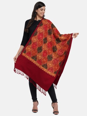 Royal Kashmir Wool Embroidered Women Shawl(Maroon)