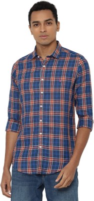 Simon Carter Men Checkered Casual Blue Shirt