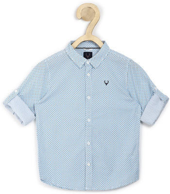 cashback ALLEN SOLLY Geometric Print Roll-Up Sleeve Shirt | Allen Solly Boys Geometric Print Casual Blue Shirt