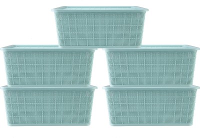Selvel Polypropylene Multipurpose Small Storage Baskets/Boxes Pack of 5 with Lid for Kitchen & Home Storage Basket(Pack of 5)