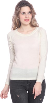 GODFREY Solid Round Neck Casual Women White Sweater