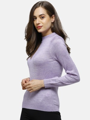 98 Degree North Self Design High Neck Casual Women Purple Sweater