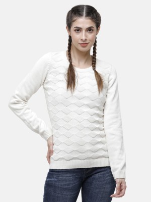 98 Degree North Self Design Round Neck Casual Women White Sweater