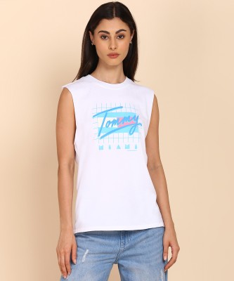 TOMMY HILFIGER Printed Women Round Neck White T-Shirt