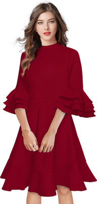 Wonder Villa Trendz Women Drop Waist Maroon Knee Length Dress