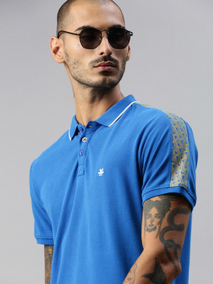 WROGN Solid Men Polo Neck Blue, Beige T-Shirt