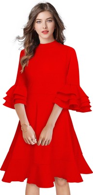 Shreeraj Fashion Women Fit and Flare Red Dress