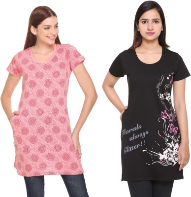 IN Love Printed Women Round Neck Pink, Black T-Shirt